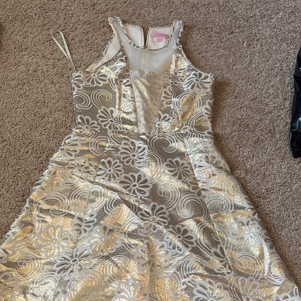 Lilly Pulitzer Gold and Cream Floral Kids Dress